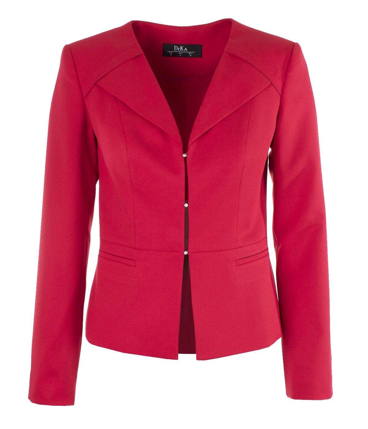Fitted jacket without lapels with three pearl-type buttons fastening 0